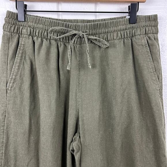 Banana Republic Women Wide Leg Crop Pants Linen Baggy Boho Army Green Medium - Picture 4 of 8